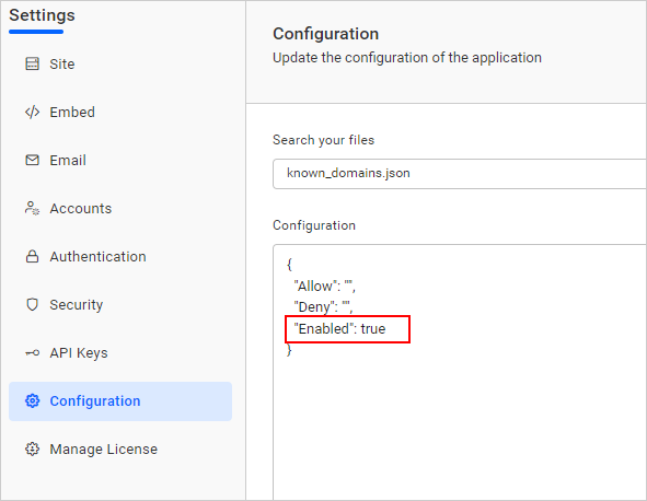 Known Domain Json Enable