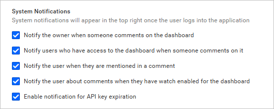 Admin system notification settings