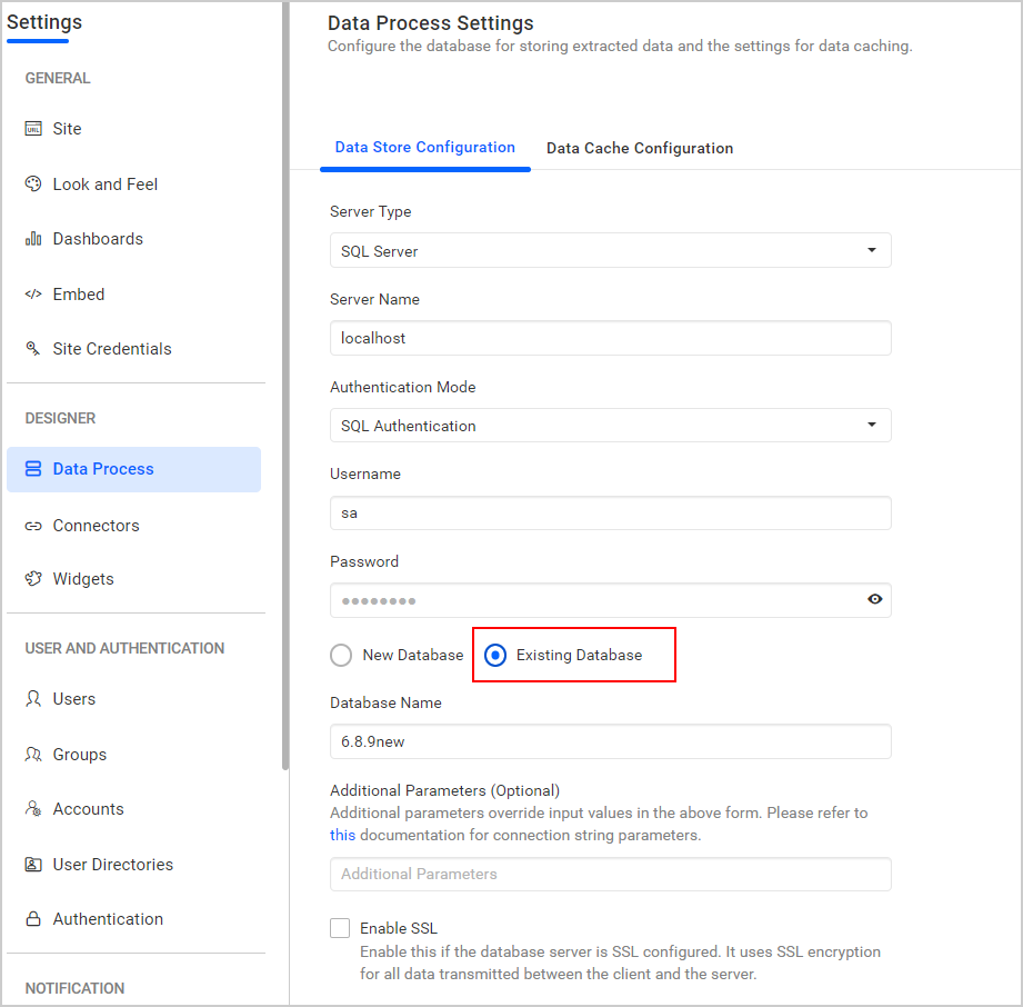 Datastore for existing database