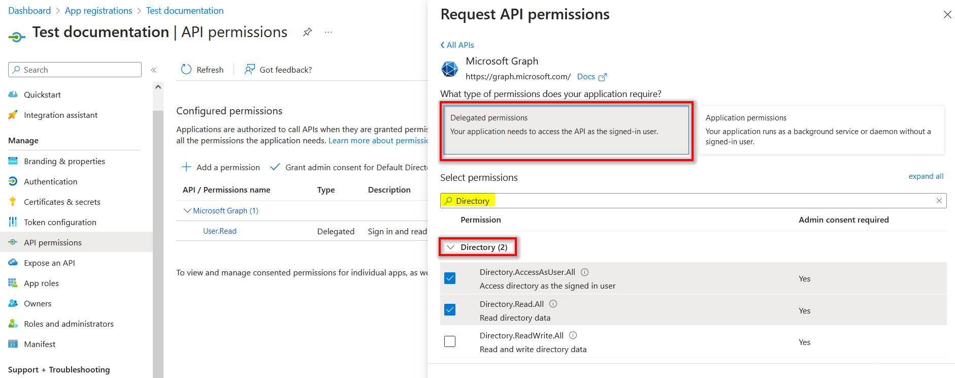Delegated Permissions - Directory