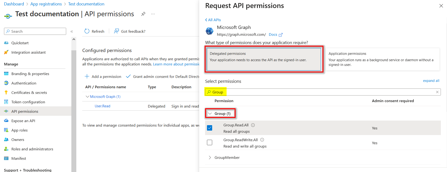 Delegated Permissions - Group