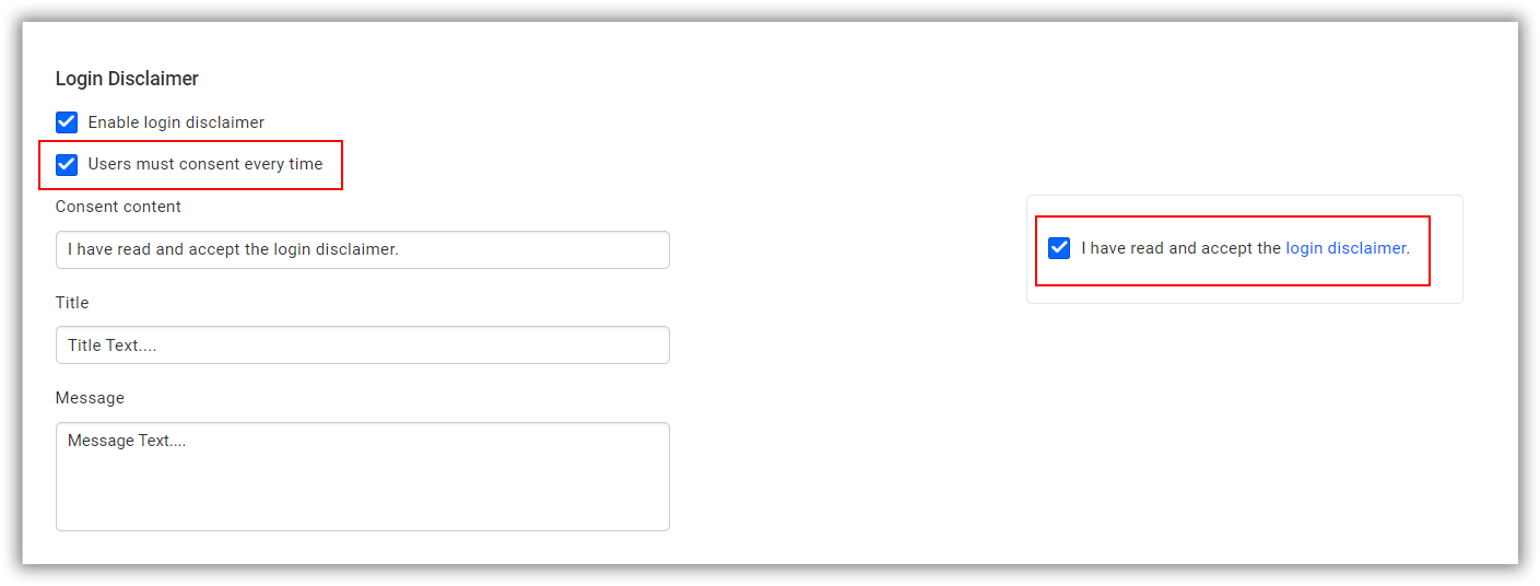 Consent login disclaimer