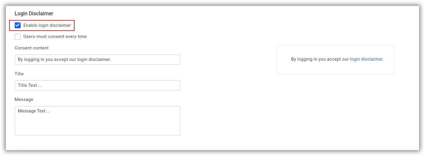 login disclaimer page