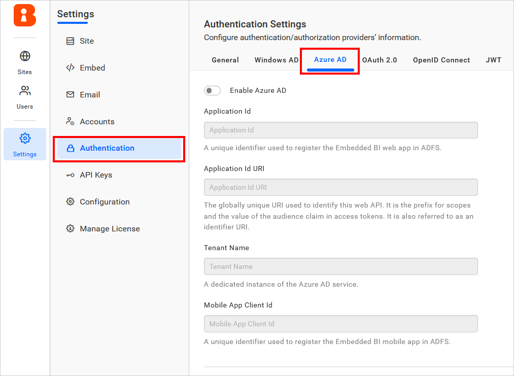 Azure Active Directory Settings