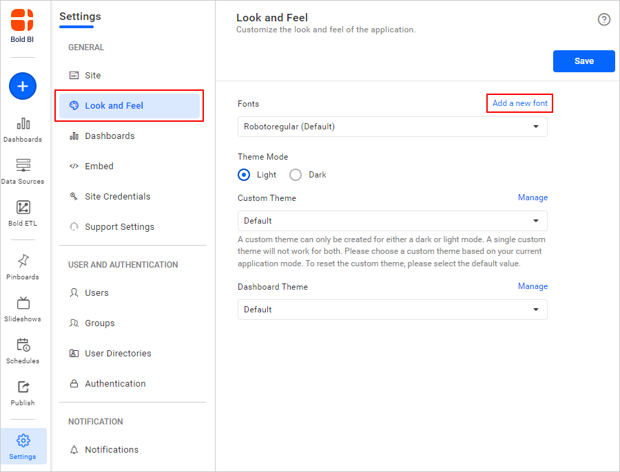Font Settings Cloud BI