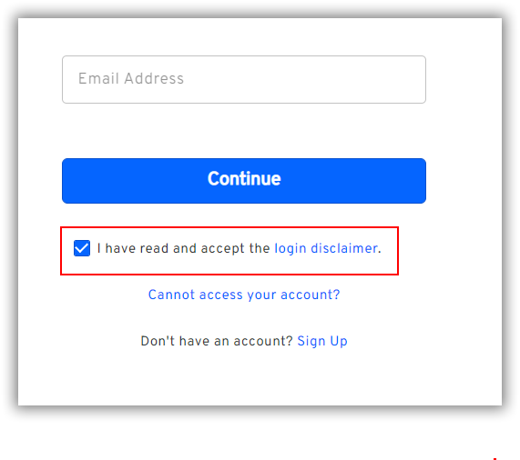 login disclaimer in login page