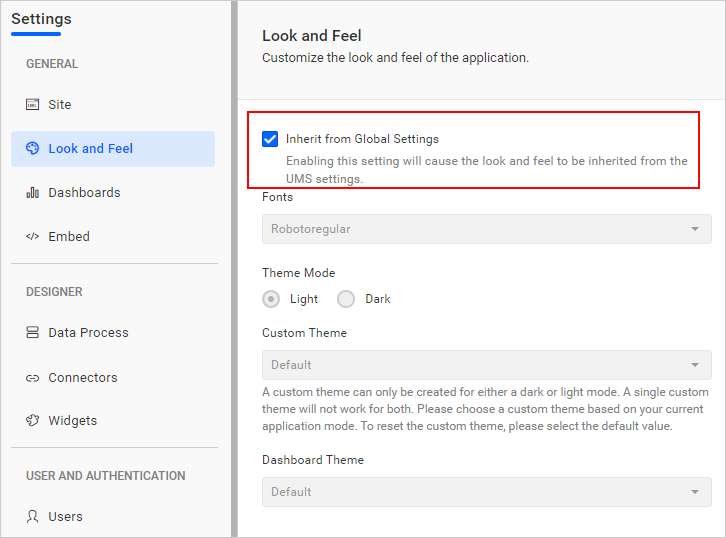 Inherit look and feel settings