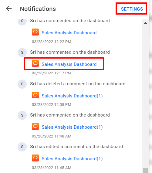 Notifications section page