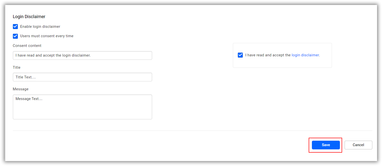 Save login disclaimer