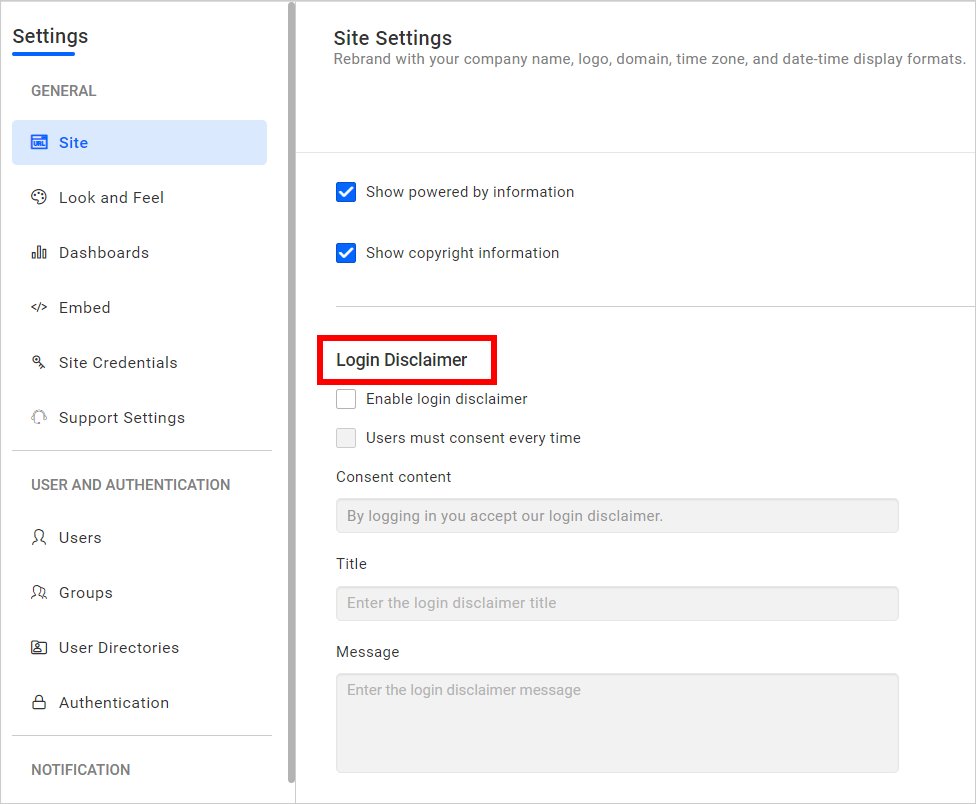 login disclaimer page