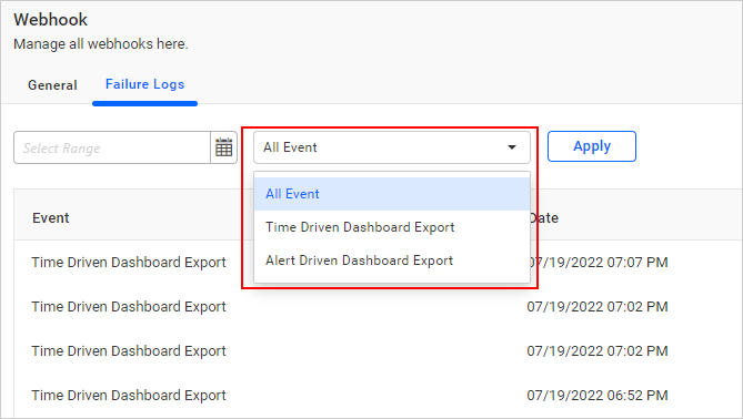 Webhook Event Dropdown