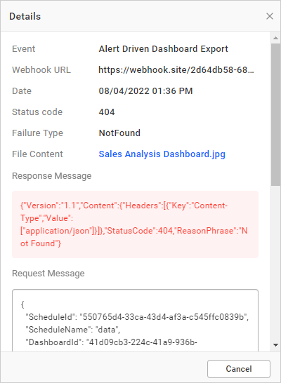 Webhook Failure Logs Details