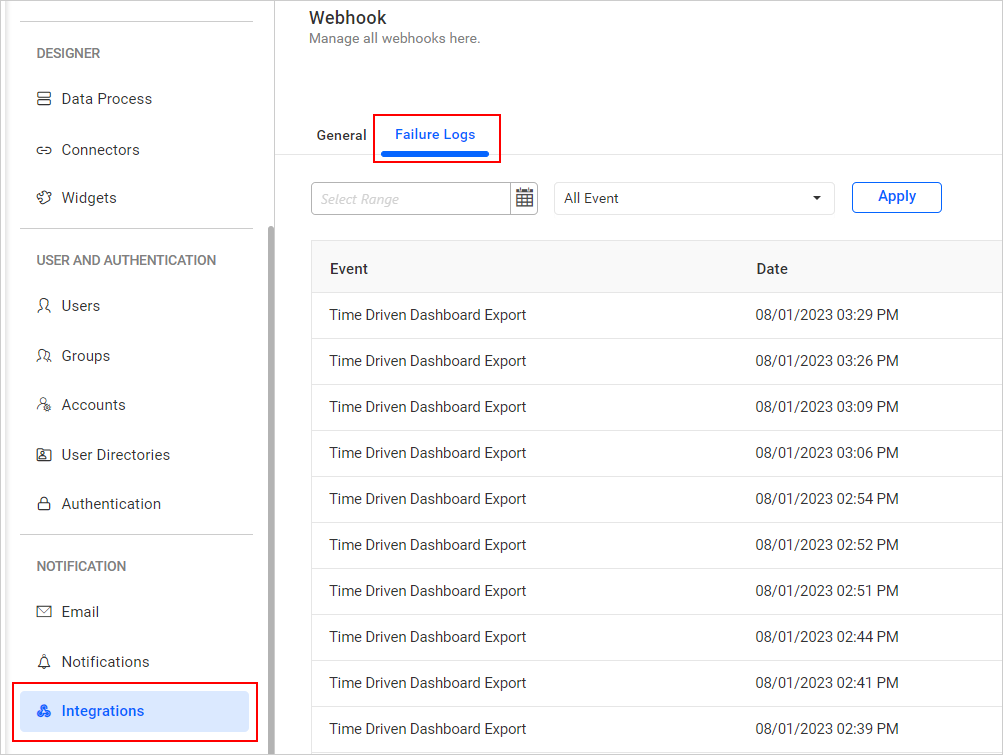 Webhook Failure Logs