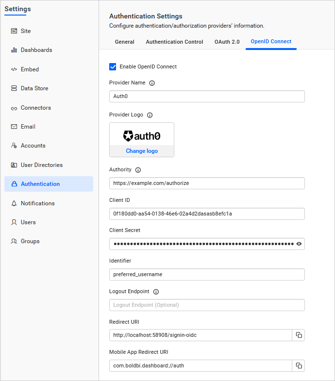 Auth0 settings