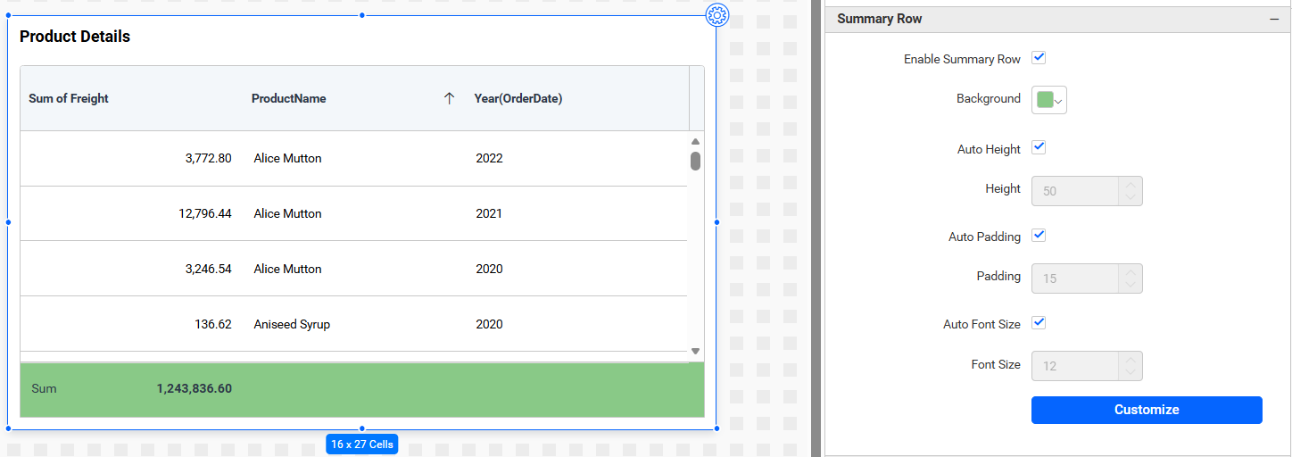 Summary Row Background Color