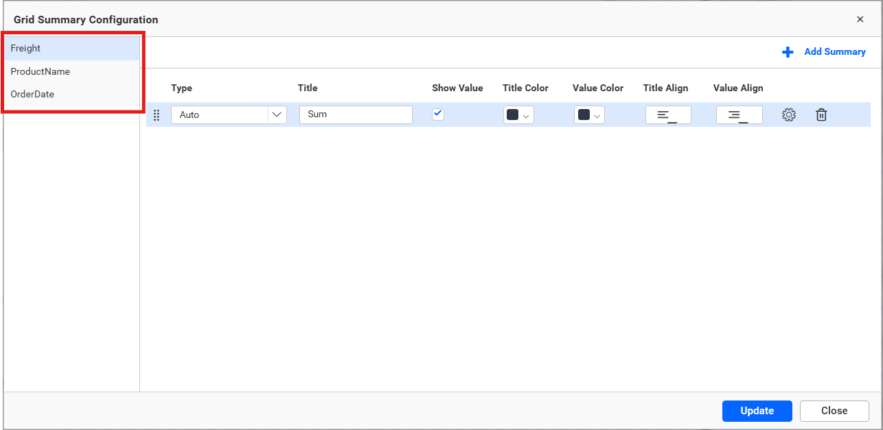 Summary Row Customize