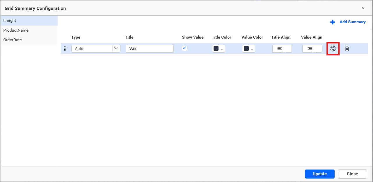 Summary Row Customize