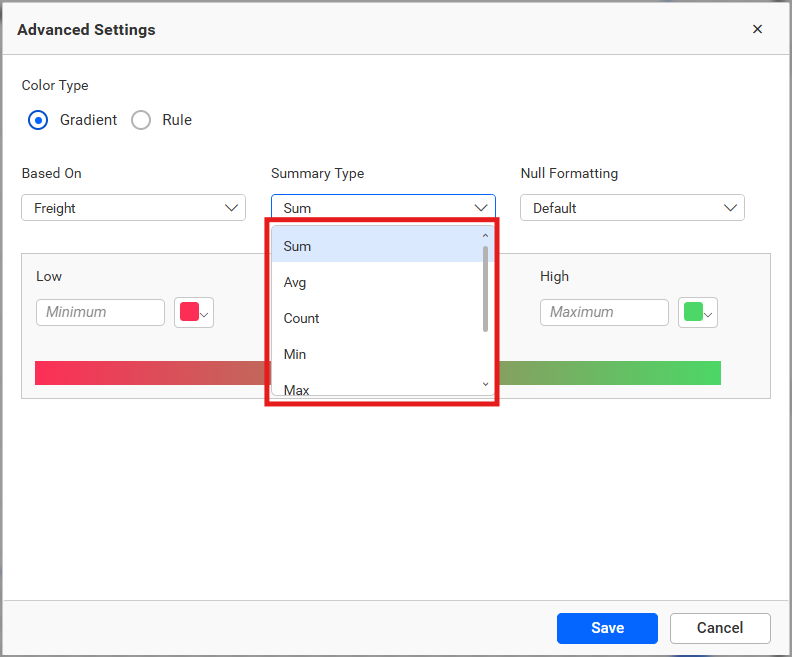 Aggregation type of based on field