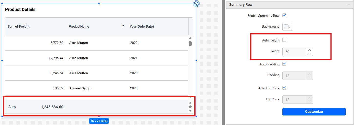 Summary Row Height