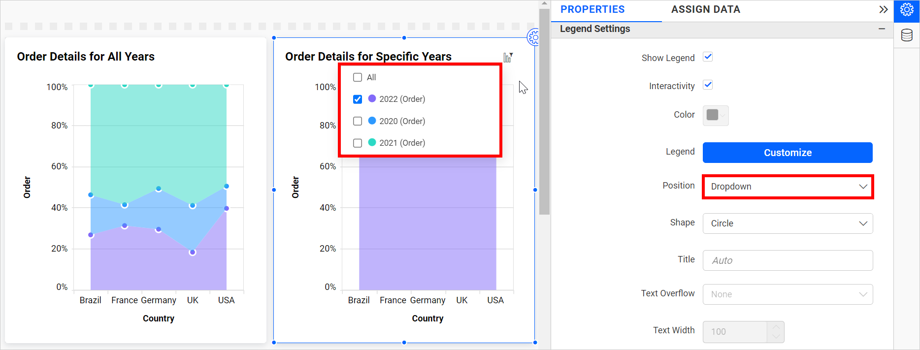 Legend item as dropdown