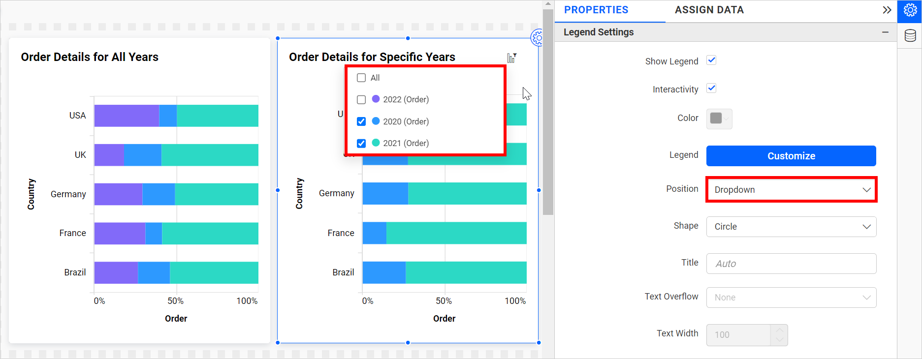 Legend item as dropdown