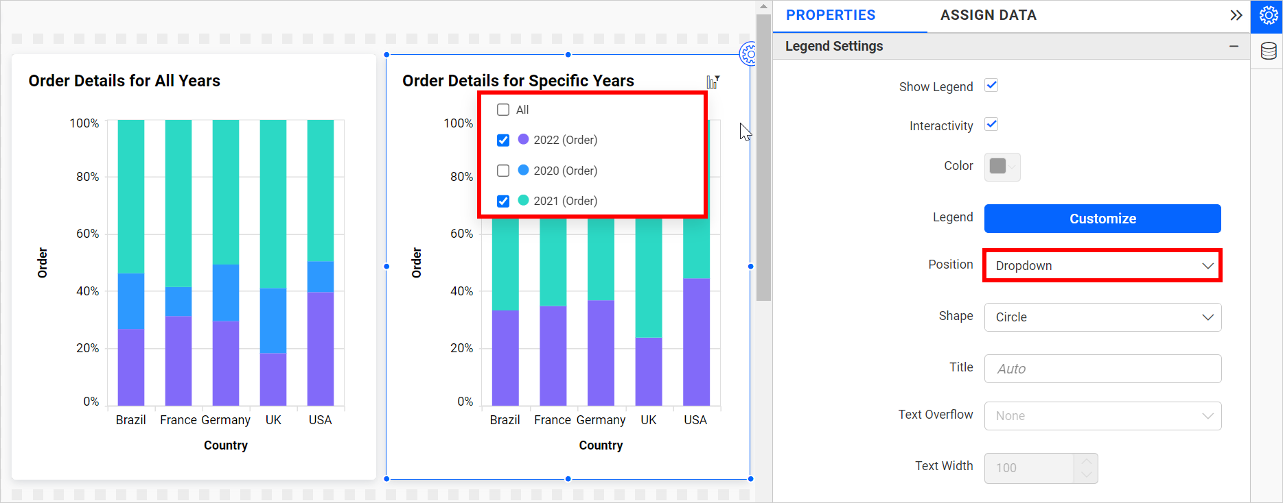 Legend item as dropdown