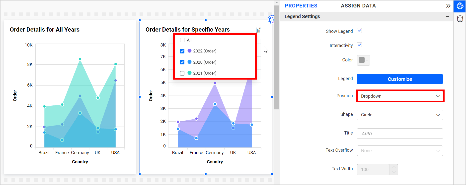 Legend item as dropdown