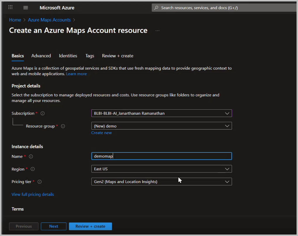 Azure Maps My Keys