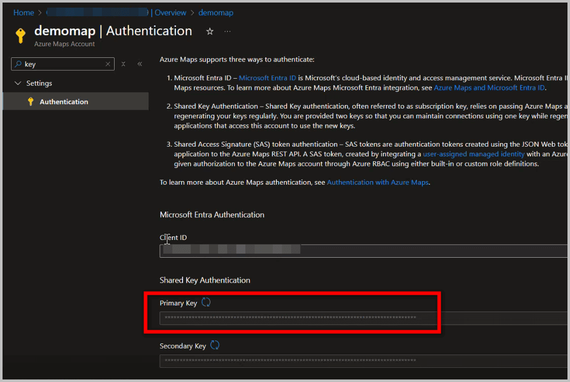 Azure Maps Primary Key