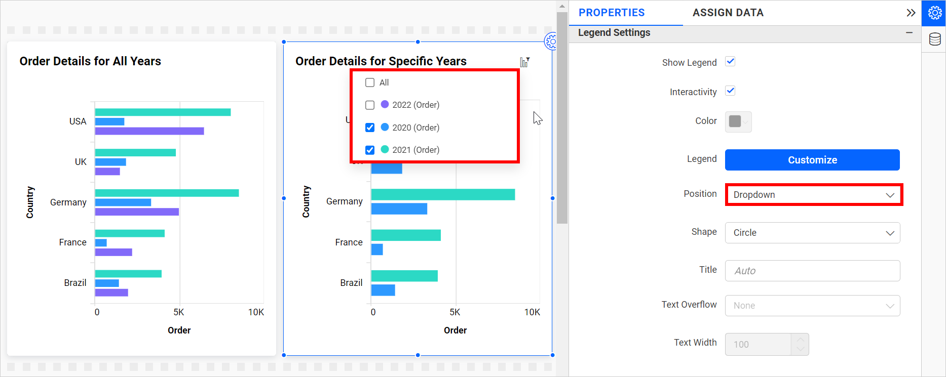 Legend item as dropdown