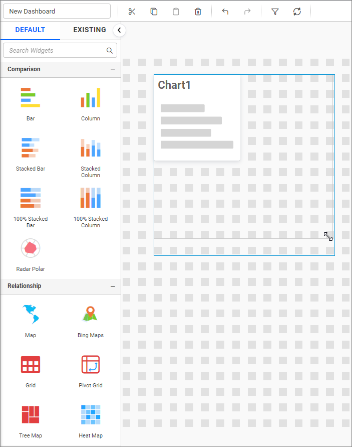 Resizing widget in design panel