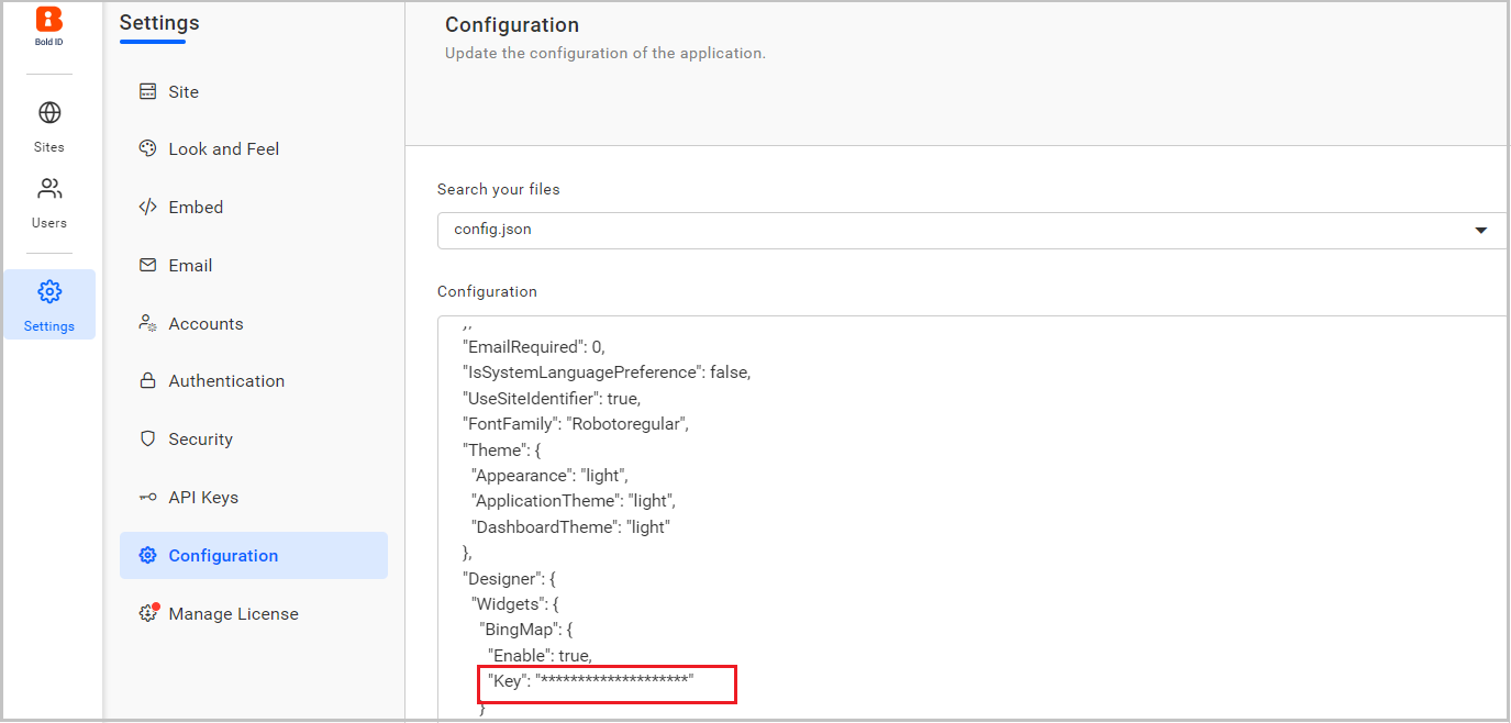 Bing Map Configuration