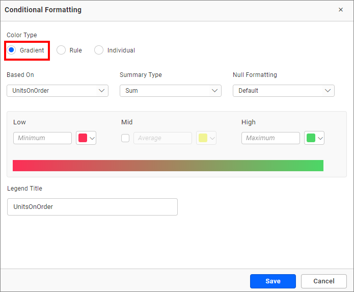 Conditional formatting dialog