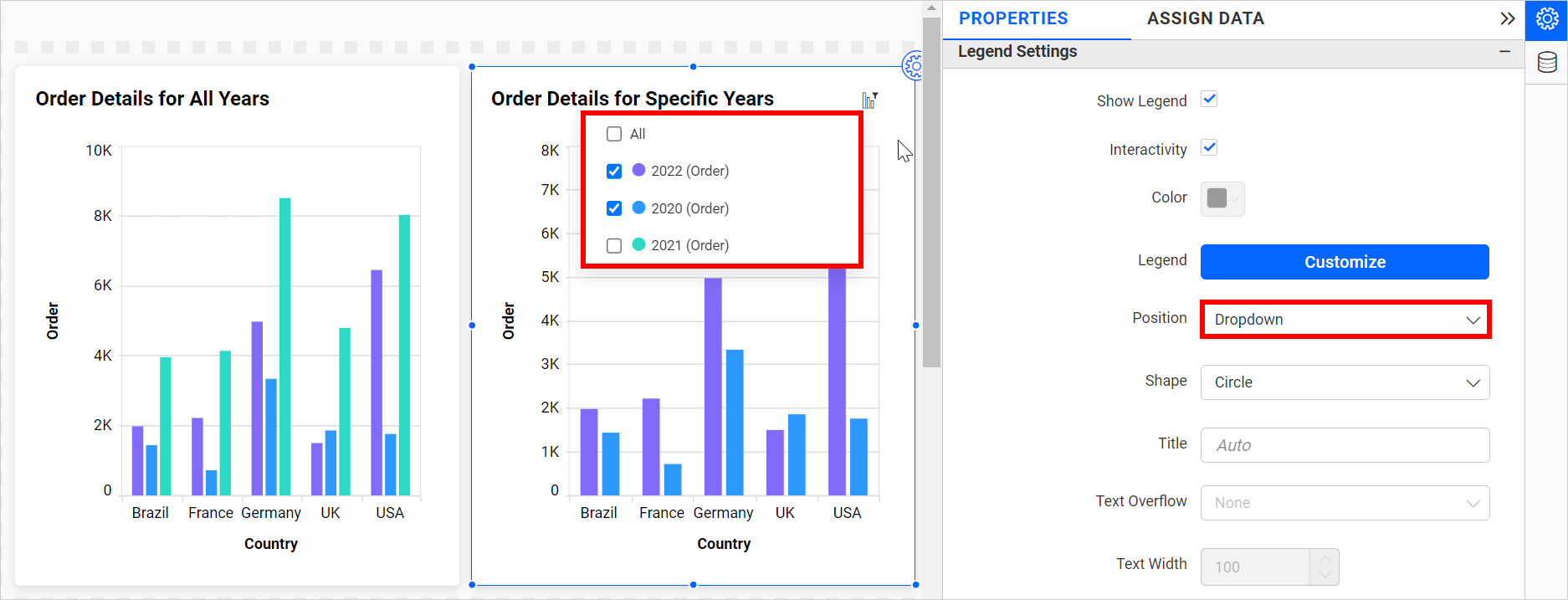 Legend item as dropdown