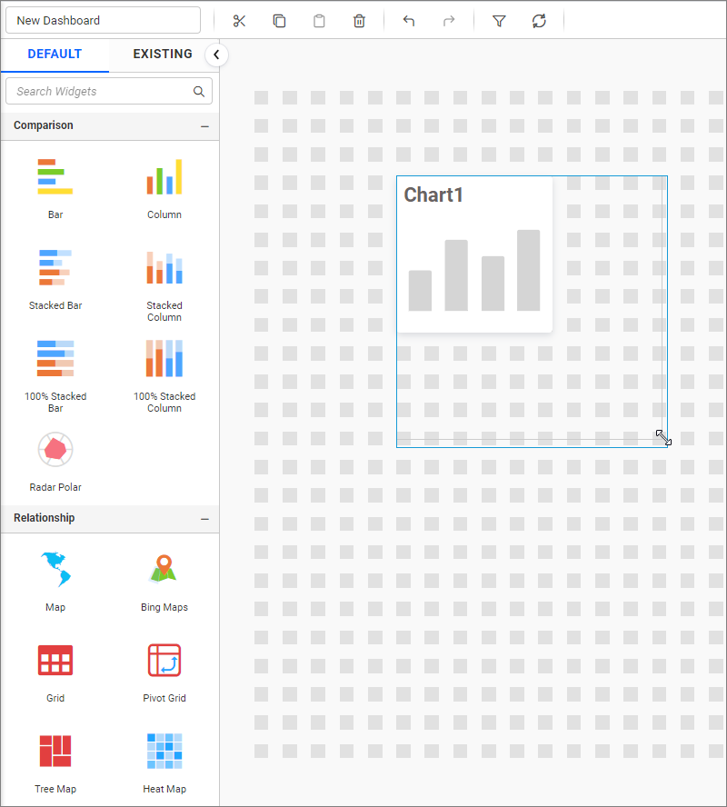 Resizing widget in design panel
