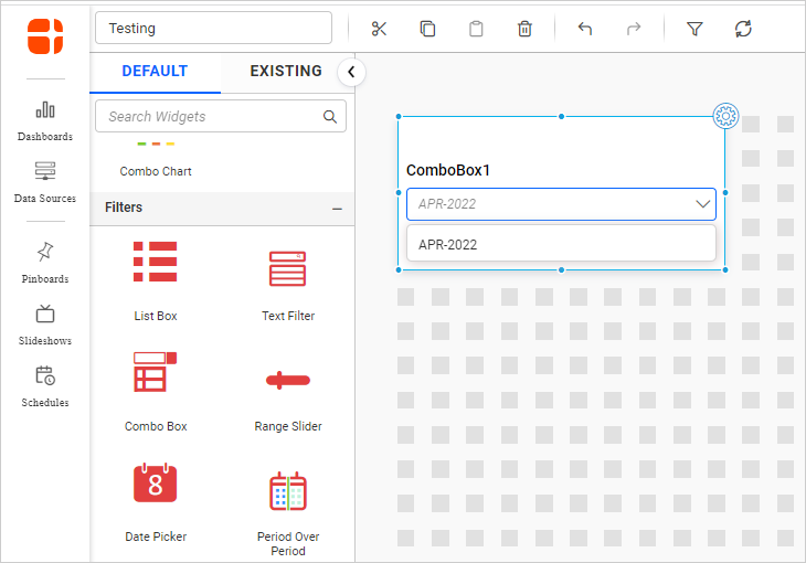 custom date option is displayed in combo box