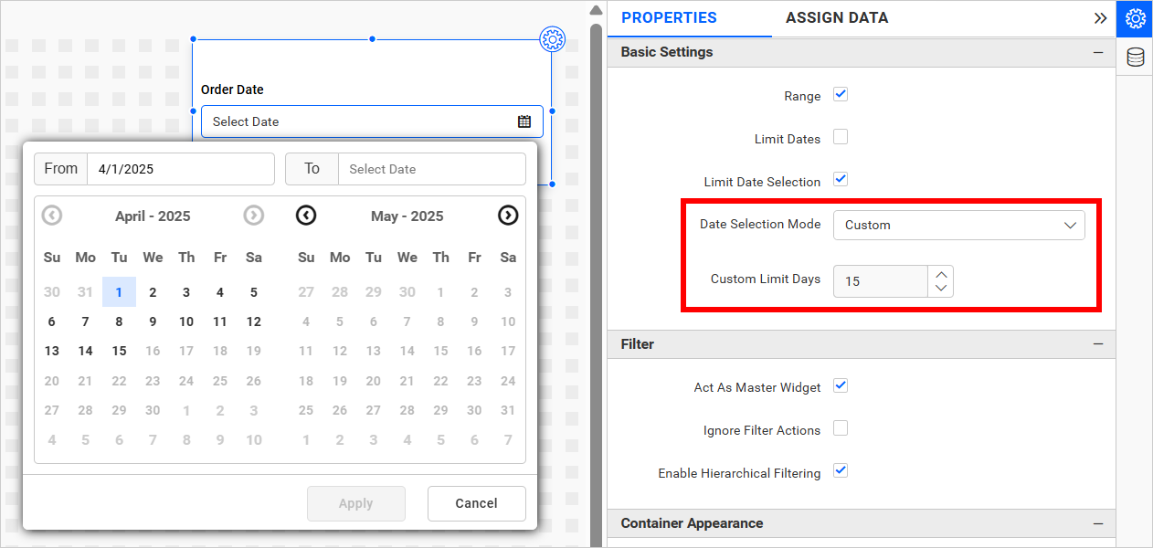 Custom Date Selection Mode