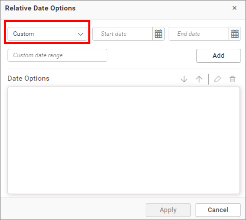 selecting custom option in relative dates window