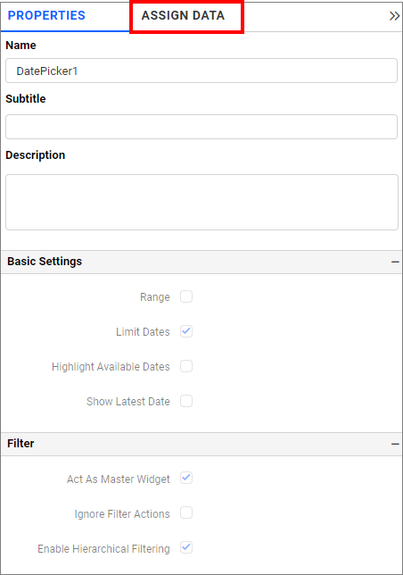 date picker assign data tab