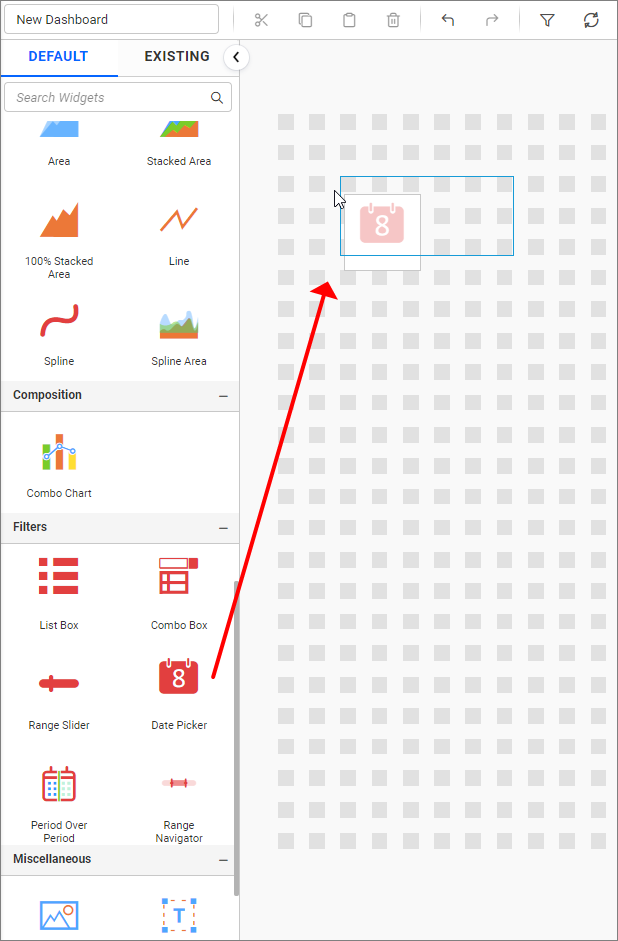 dragging date picker into canvas