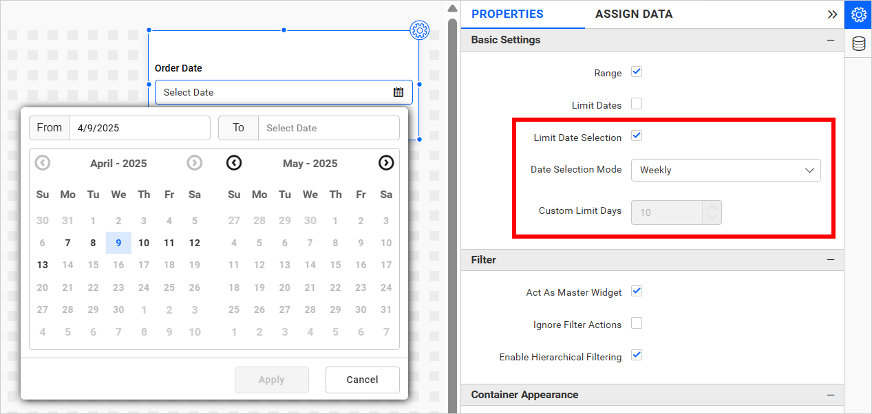 Weekly Date Selection Mode