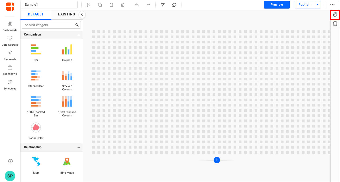 Designer properties button