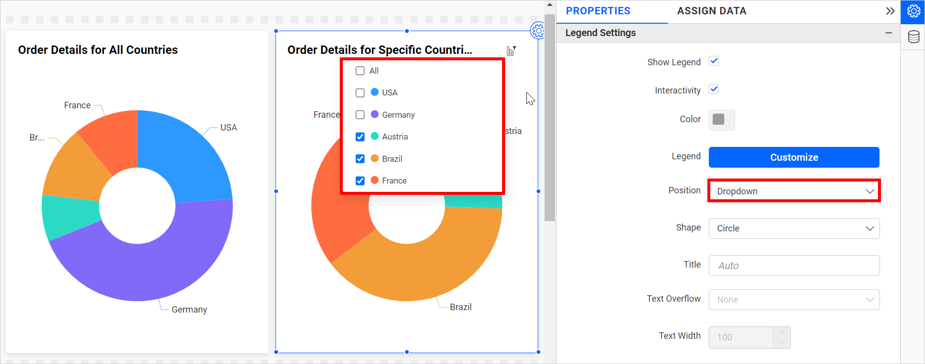 Legend item as dropdown