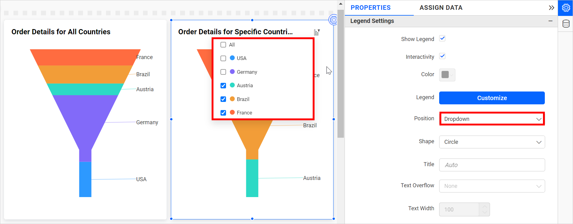 Legend item as dropdown