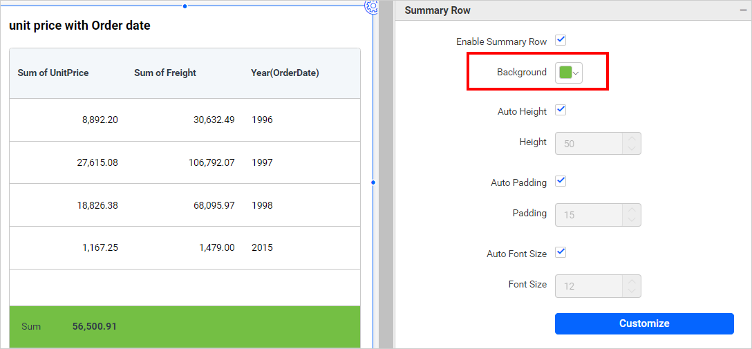 Summary Row Background Color