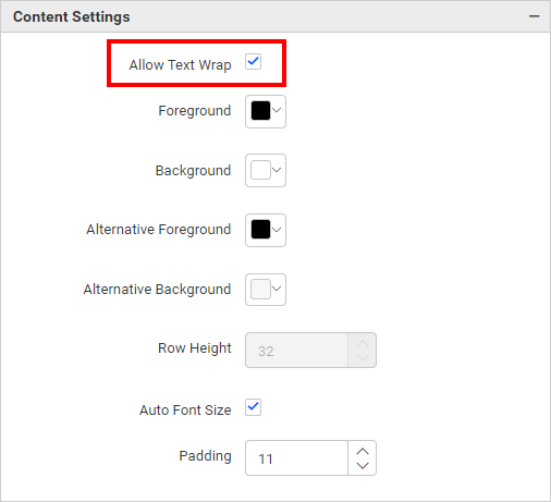 Grid Content Allow Text Wrap Option