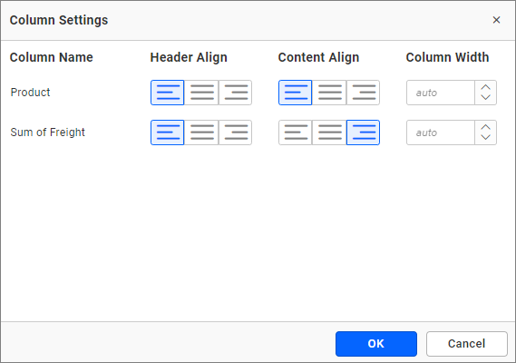 Column customize button