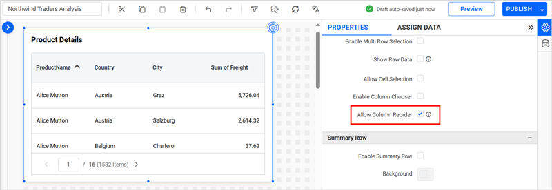 Grid Reorder Default