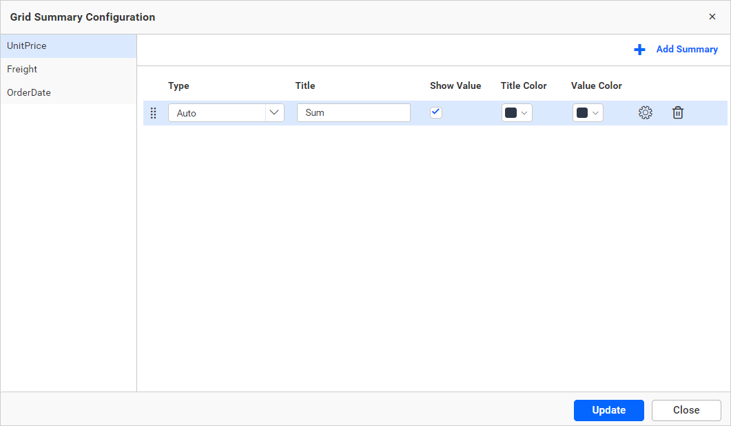 Summary Row Customize