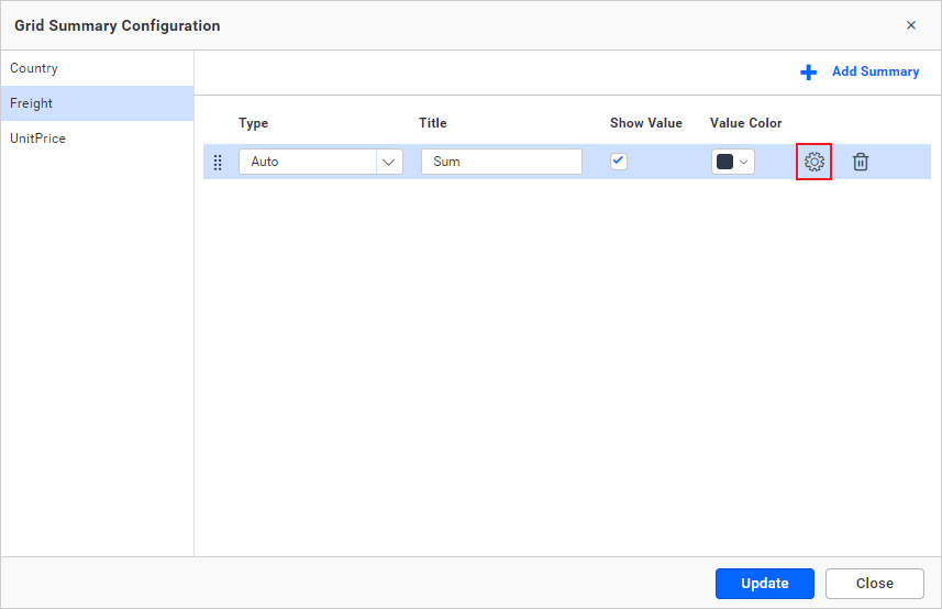 Summary Row Customize
